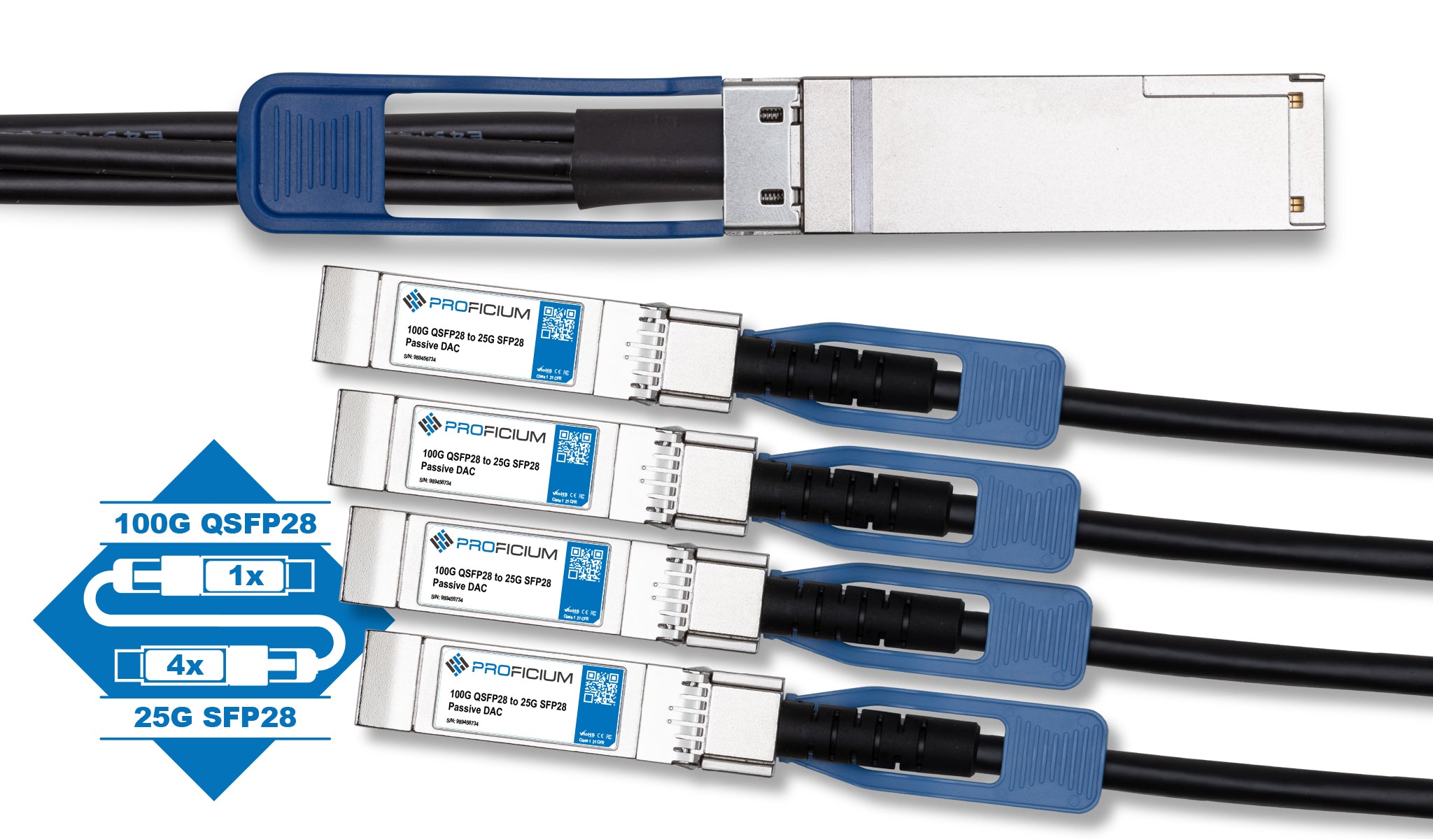 Arista CAB-Q-4S-100G Compatible 100GBase QSFP28 to 4 x 25G SFP28 Breakout Passive DAC Cable