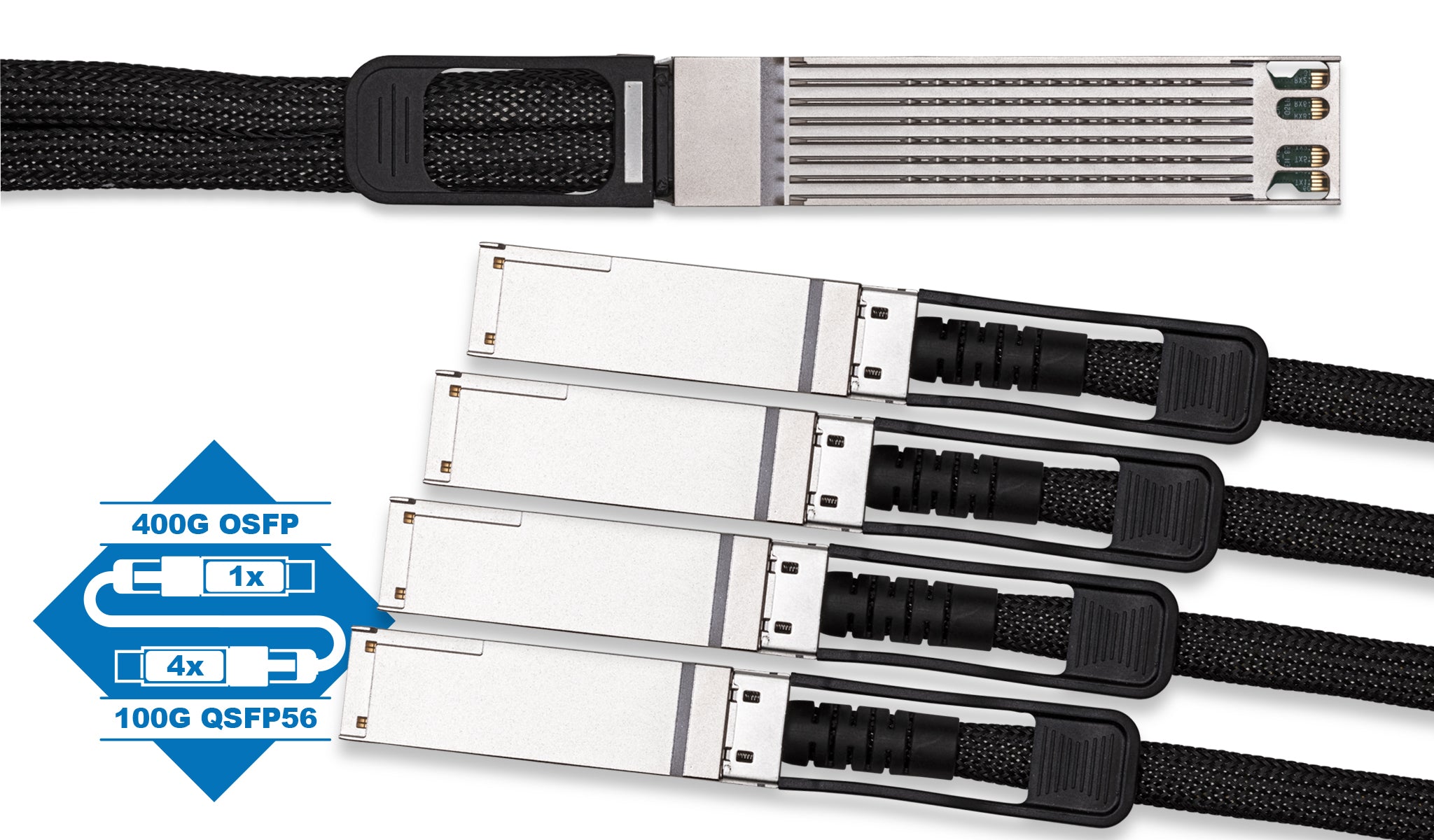 Arista CAB-O-4Q-400G Compatible 400GBase OSFP to 4 x 100G QSFP56 Breakout Passive DAC Cable
