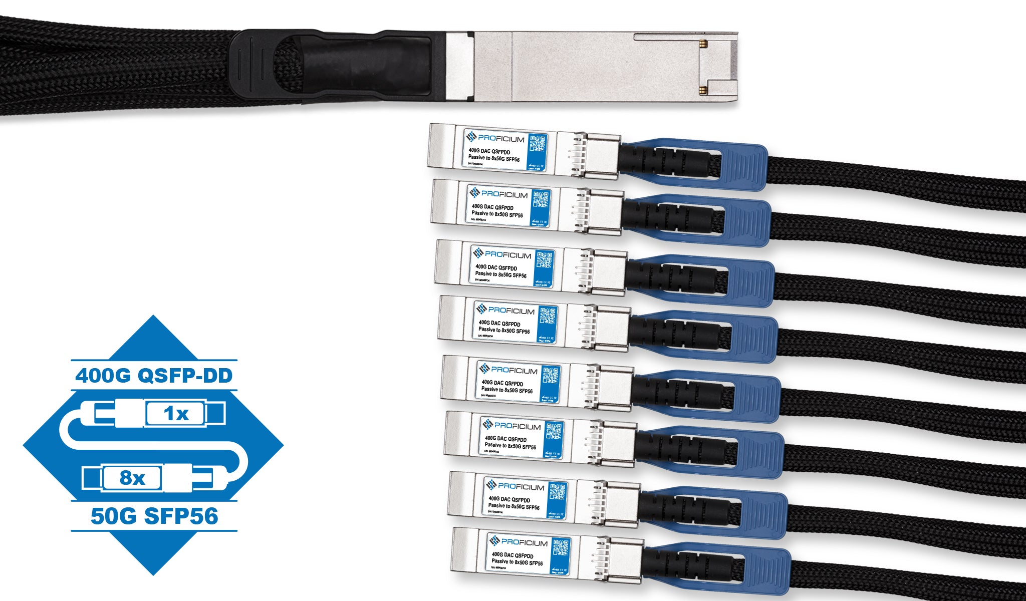 Arista CAB-D-8S-400G Compatible 400GBase QSFP-DD to 8 x 50G SFP56 Breakout Passive DAC Cable