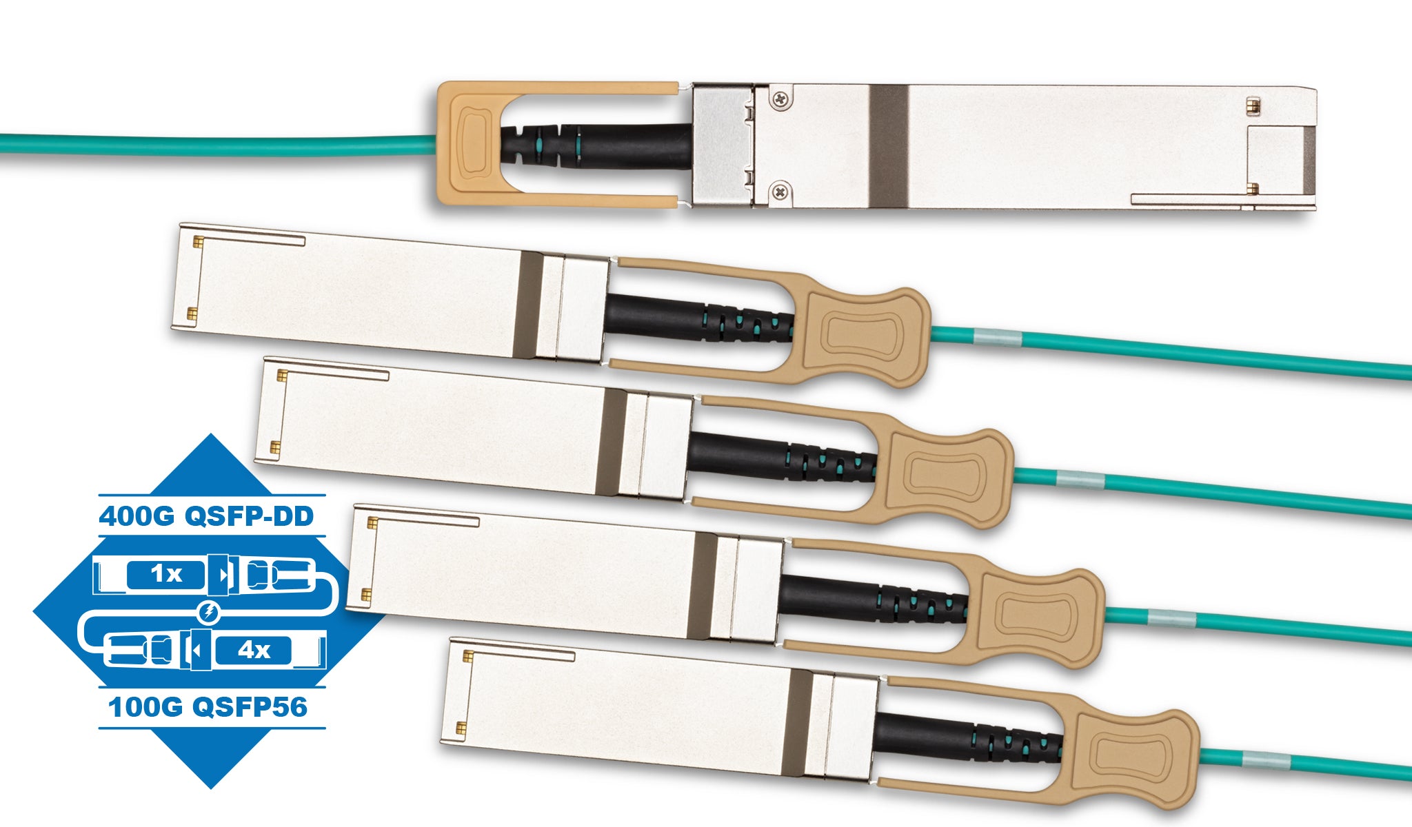 MSA Compliant 400GBase AOC QSFP-DD to 4 x 100G QSFP56 Breakout MMF LSZH Active Optical Cable