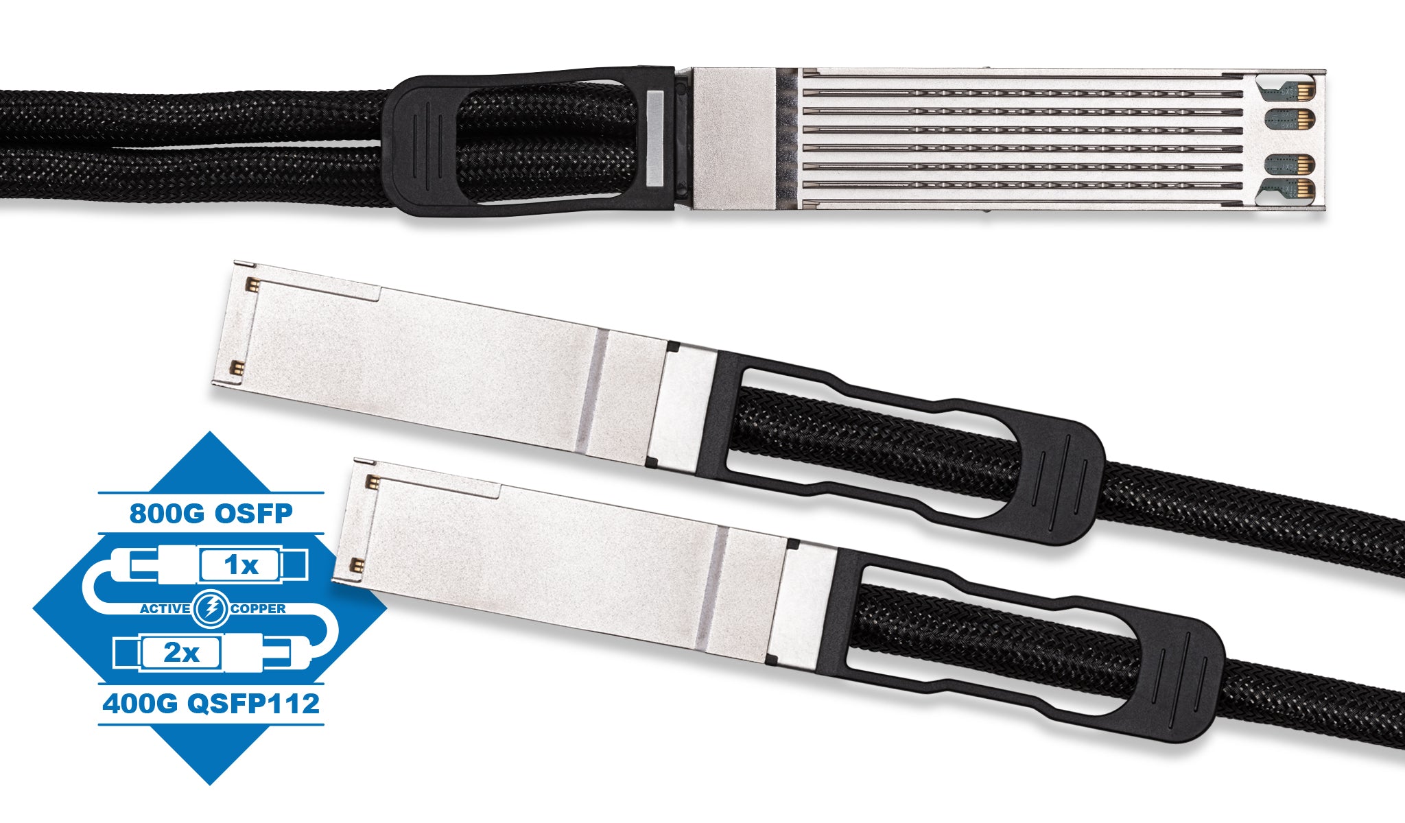 Nvidia MCA7J65-N00X Compatible 800GBase ACC OSFP to 2 X 400G QSFP112 Breakout Active Copper Cable