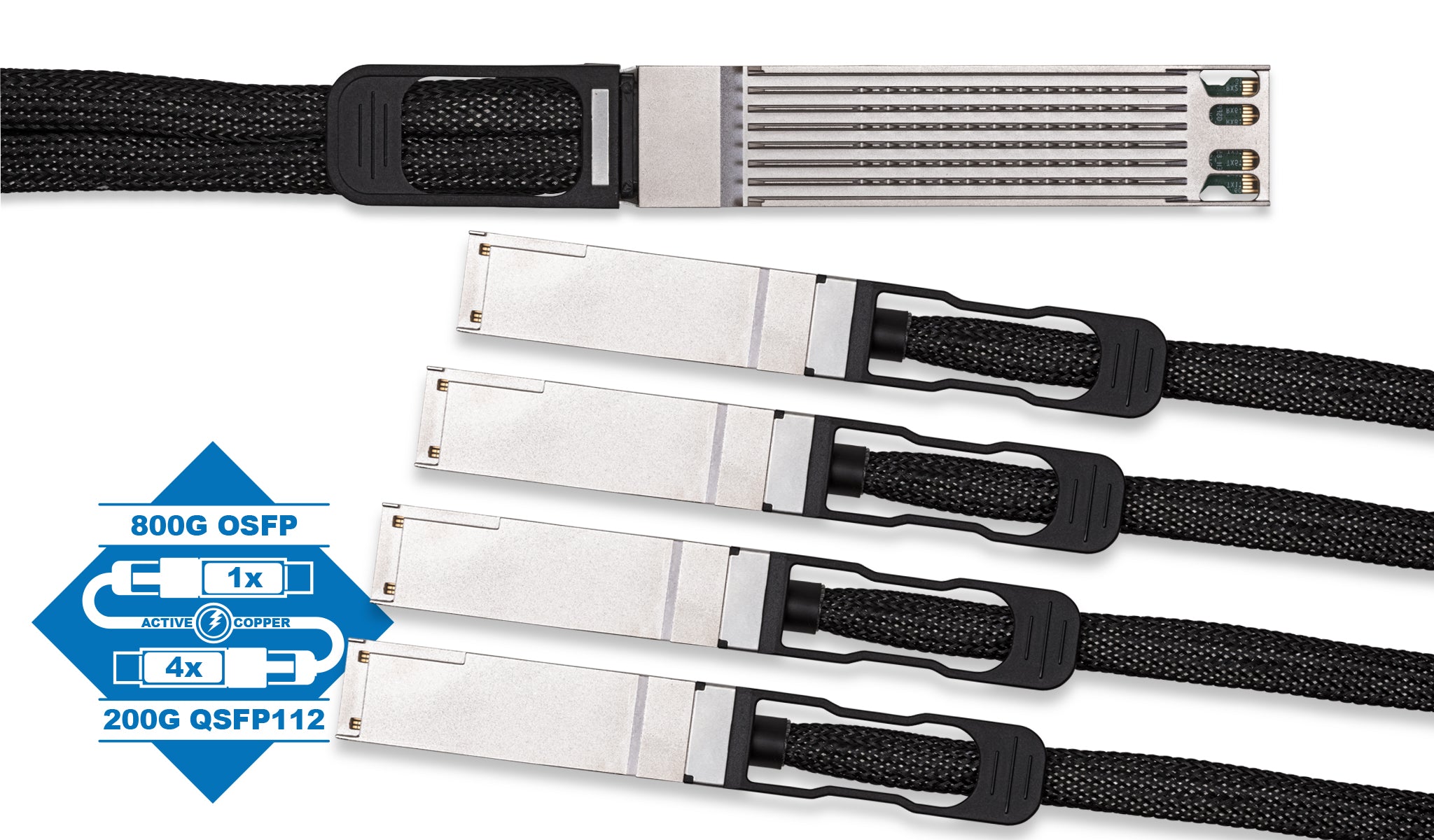 Nvidia MCA7J75-N00X Compatible 800GBase ACC OSFP to 4 X 200G QSFP112 Breakout Active Copper Cable