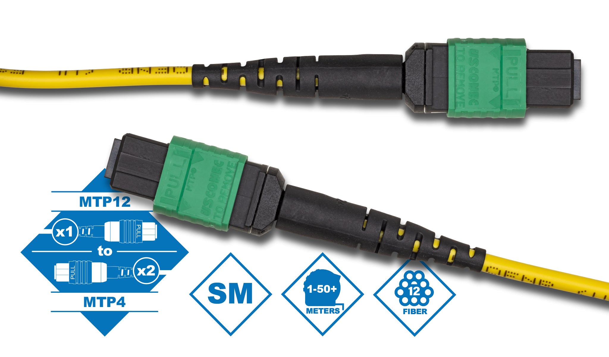 12 Fiber MTP to 2 x MTP-4 OS2 9/125µm Single-mode Breakout Cable