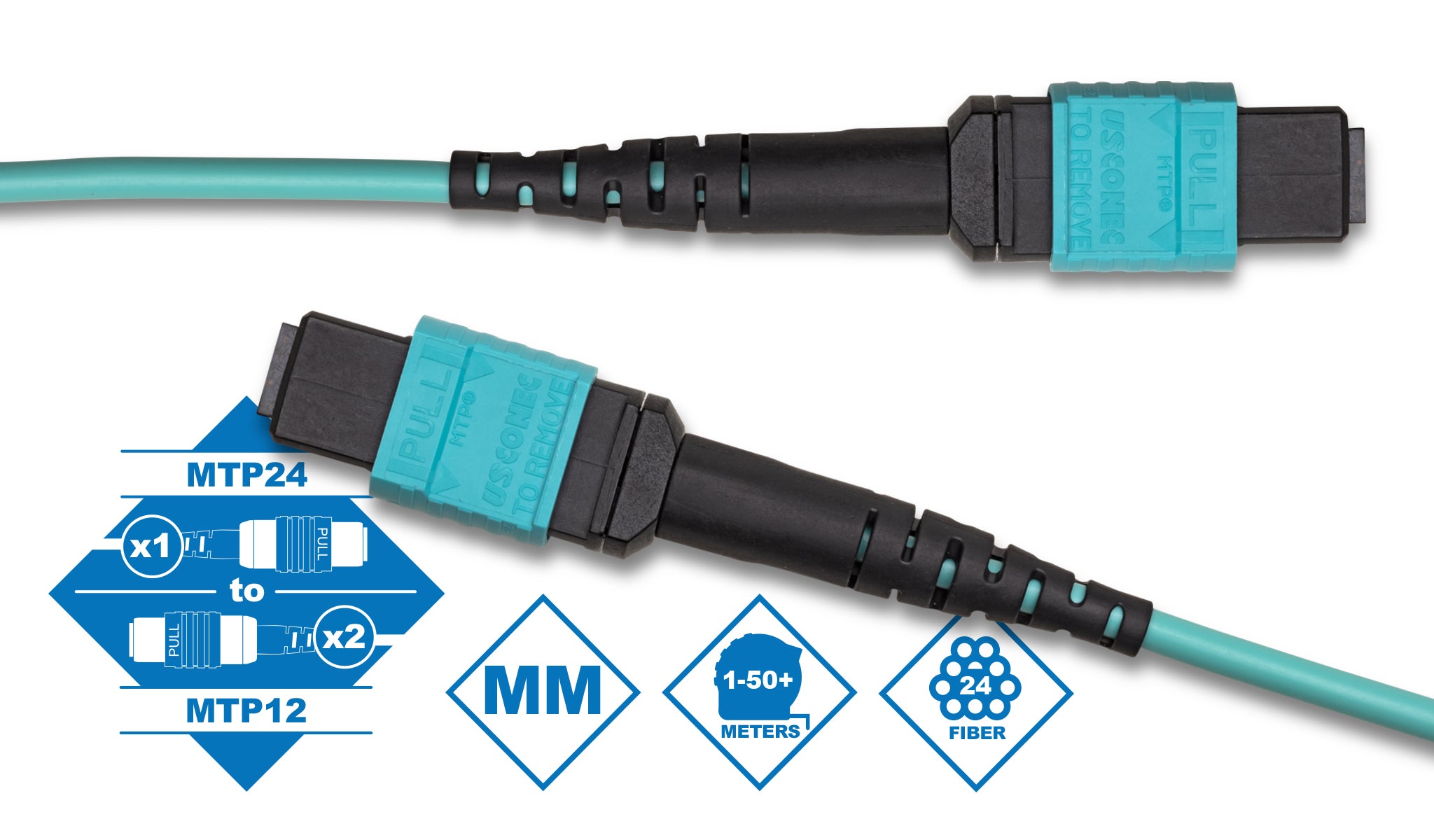 24 Fiber MTP to 2 x MTP-12 OM4 50/125µm Multimode Breakout Cable