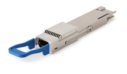 Proficium Q800-LR8-MP optical transceiver with blue pull tab on a white background