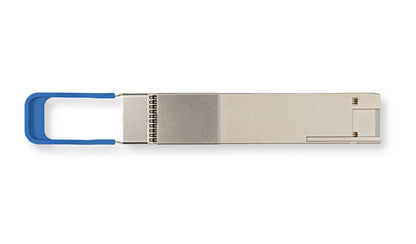 Proficium Q800-LR8-MP optical transceiver with blue pull tab on a white background